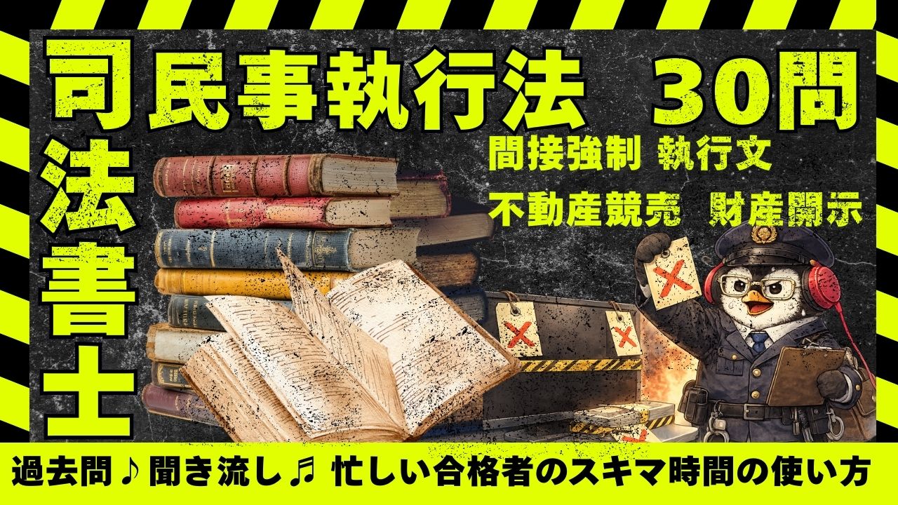 司法書士試験｜民事執行法｜間接強制・執行文・不動産競売・財産開示を肢別過去問一問一答で整理（30問）